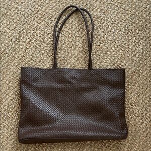 Quince Small Italian Leather Handwoven Tote Bag in Dark Brown